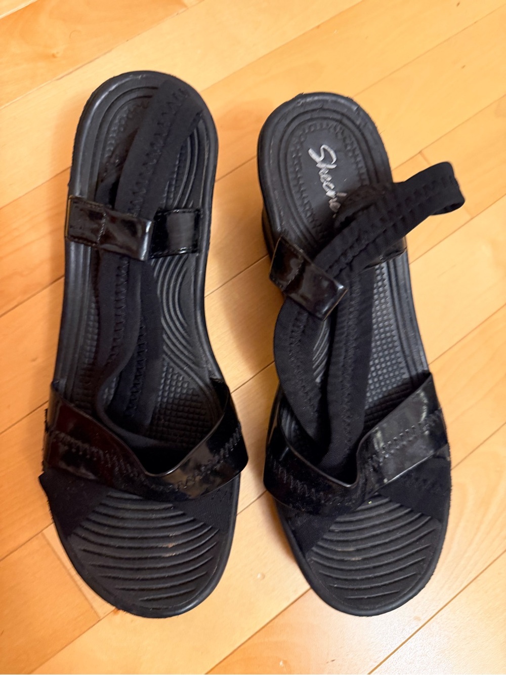 Skechers Black Comfort Wedge Sandals Stretch Slingback Women’s Size 10
